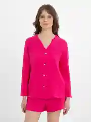 Тёмно-розовый костюм с шортами женский из муслина