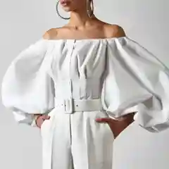 Белый рубашка с открытыми плечами / топ / блузка с широкими рукавами / фонарики рукава / блуза