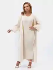 Молочный платье с кардиганом, комплект двойка, женский костюм