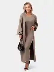 Светло-коричневый платье с кардиганом, комплект двойка, женский костюм