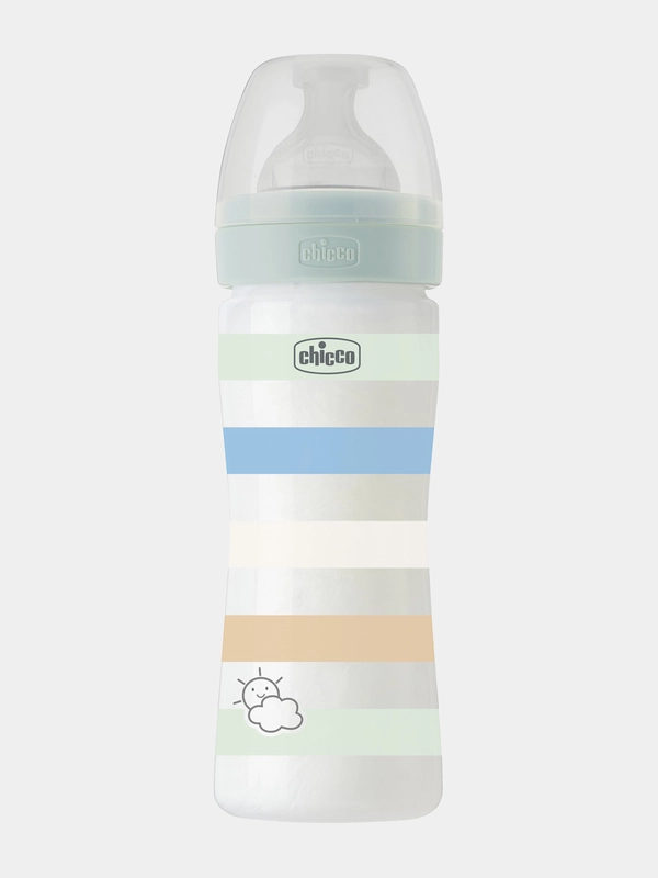 CHICCO Бутылочка Well-Being Boy 2мес.+,сил.соска средн.поток,РР,250мл.,зелен