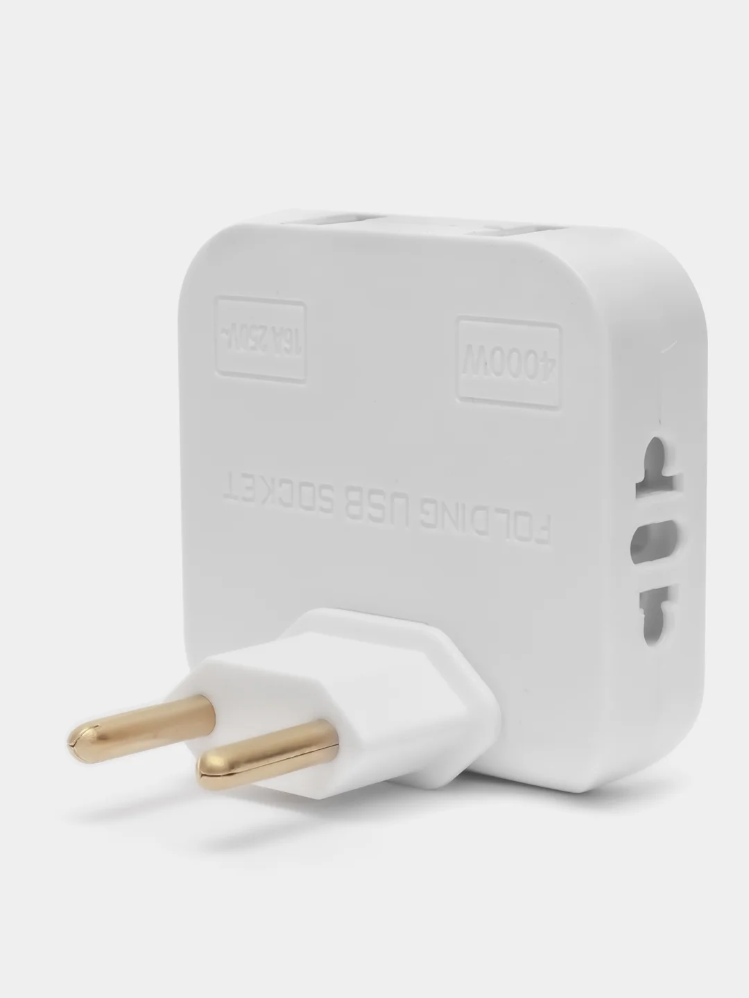 Белый тройник для розетки поворотный с USB