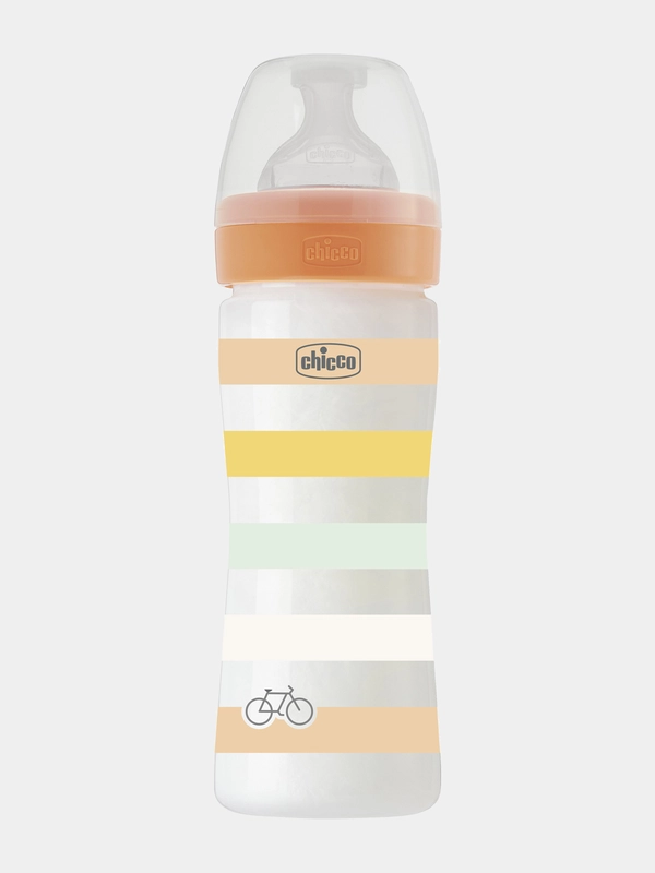 CHICCO Бутылочка Well-Being Uni 2мес.+,сил.соска средн.поток,РР,250мл.,оранж