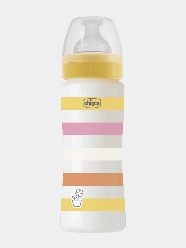 CHICCO Бутылочка Well-Being Girl 4мес.+,сил.соска быстр.поток,РР,330мл.,желт