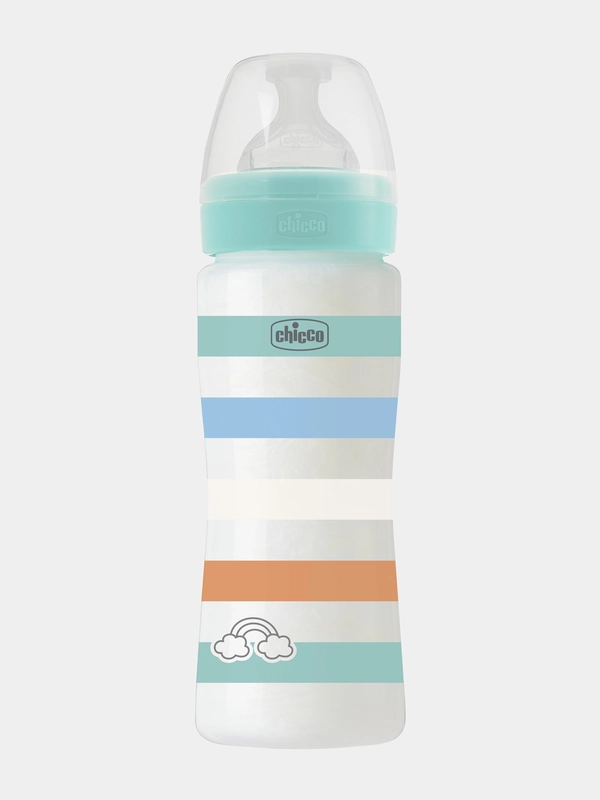 CHICCO Бутылочка Well-Being Boy 4 мес.+,сил.соска быстр.поток,РР,330мл., зелен