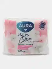 AURA, ватные палочки, 3 упаковки по 300 шт, пакет, 900 шт, набор