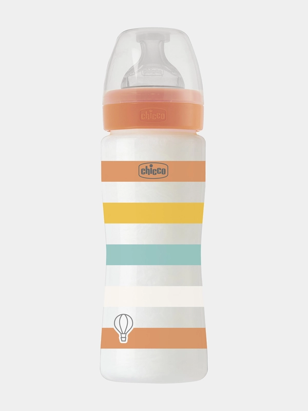 CHICCO Бутылочка Well-Being Uni 4 мес.+,сил.соска быстр.поток,РР,330мл.,оранж