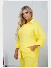 Желтый костюм двойка женский, большие размеры