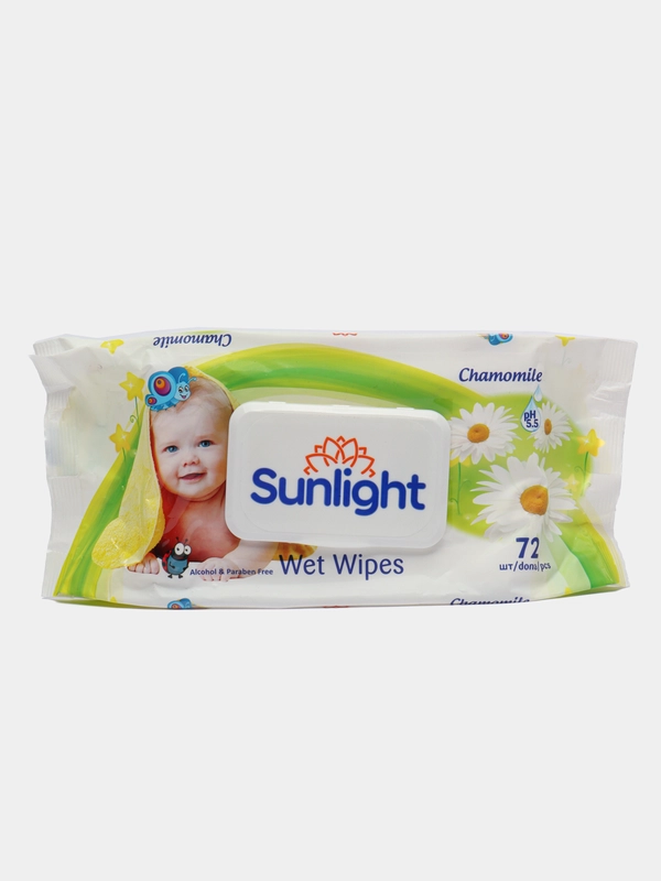 Салфетки влажные, Sunlight baby, детские, 72 шт с ромашкой