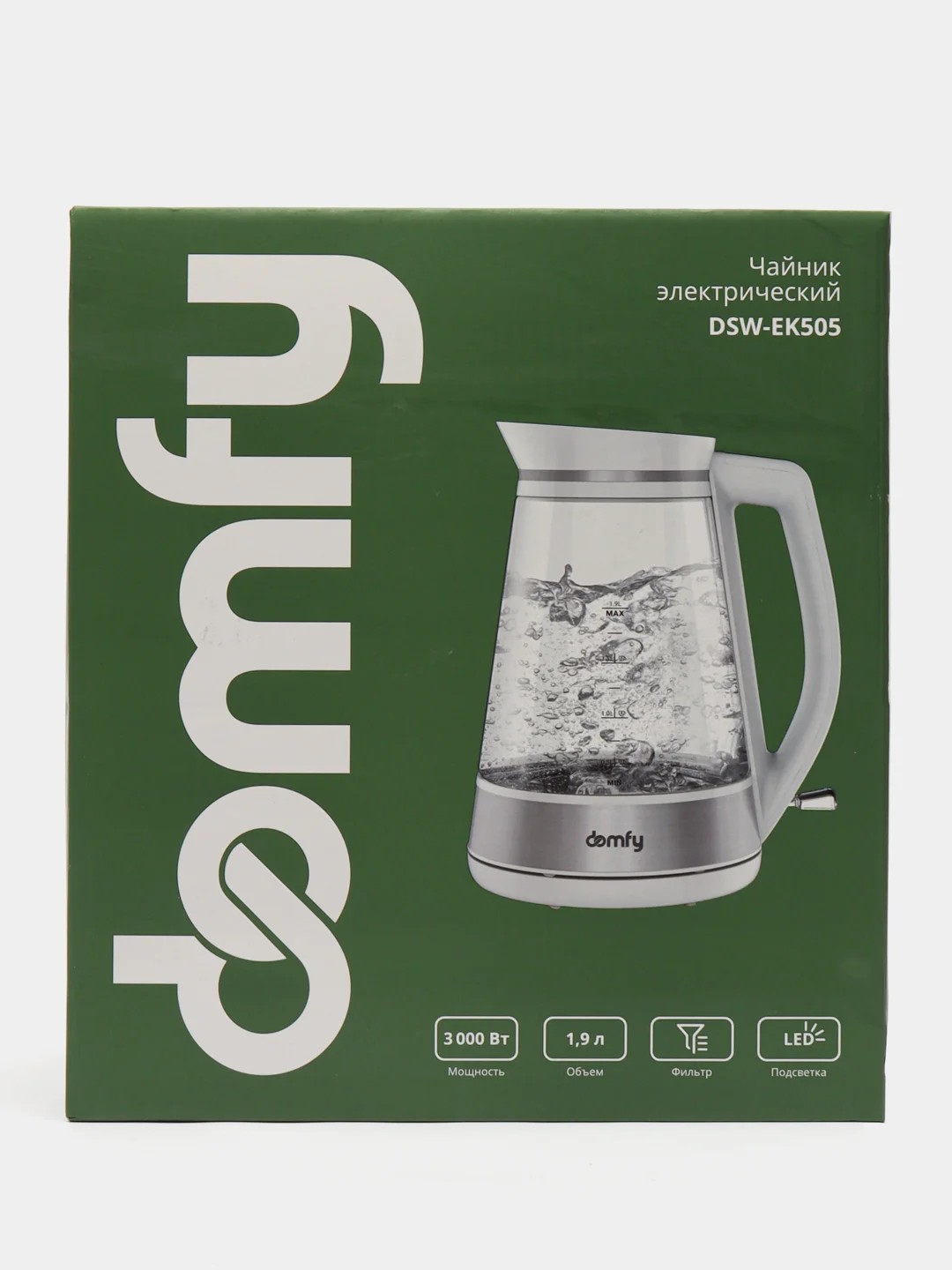 Чайник электрический DOMFY DSW-EK505, 3000 Вт, белый и прозрачный