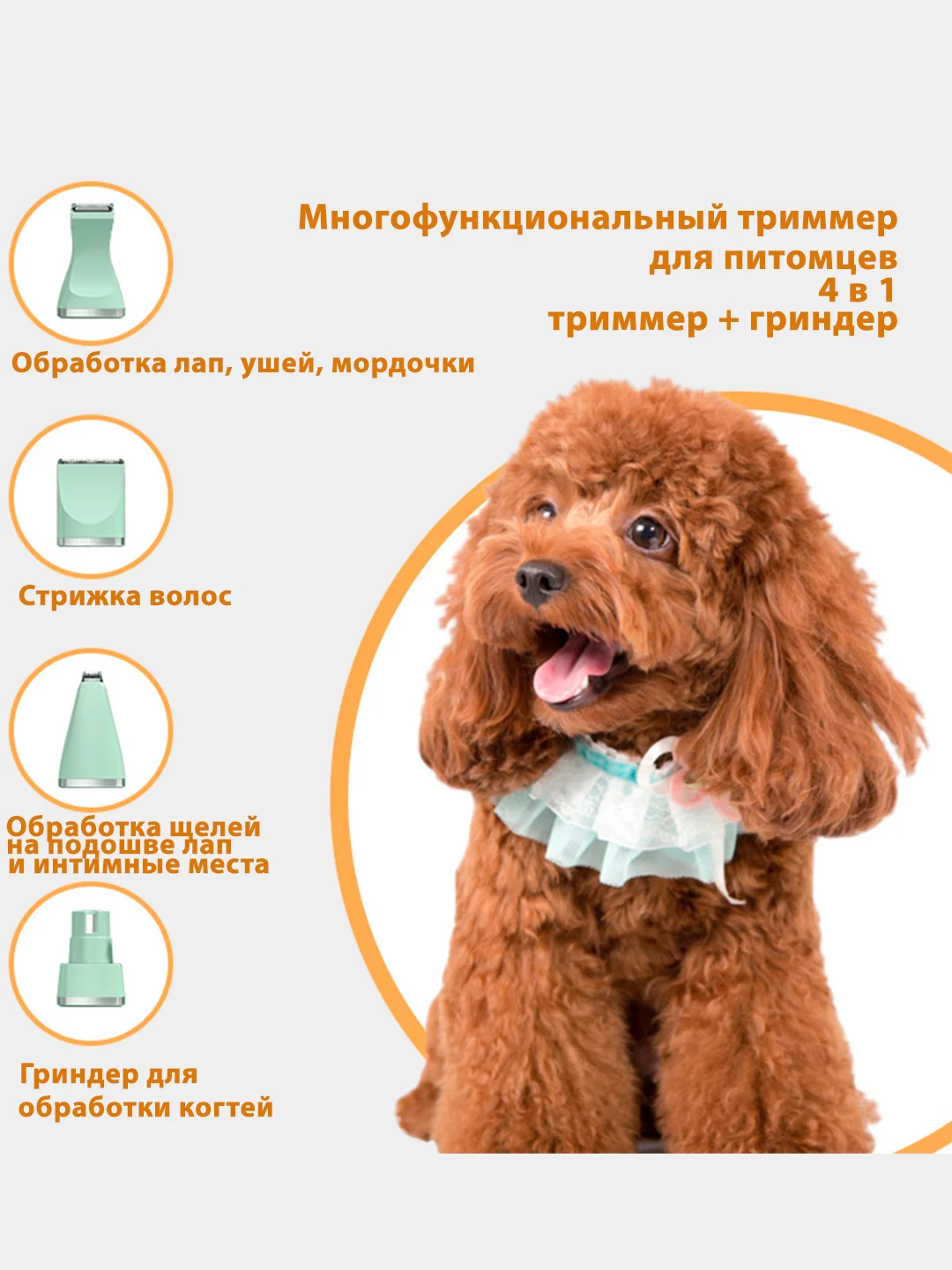 Мятный машинка для стрижки собак и кошек 4 в 1, гриндер, бритва, триммер для ухода за шерстью