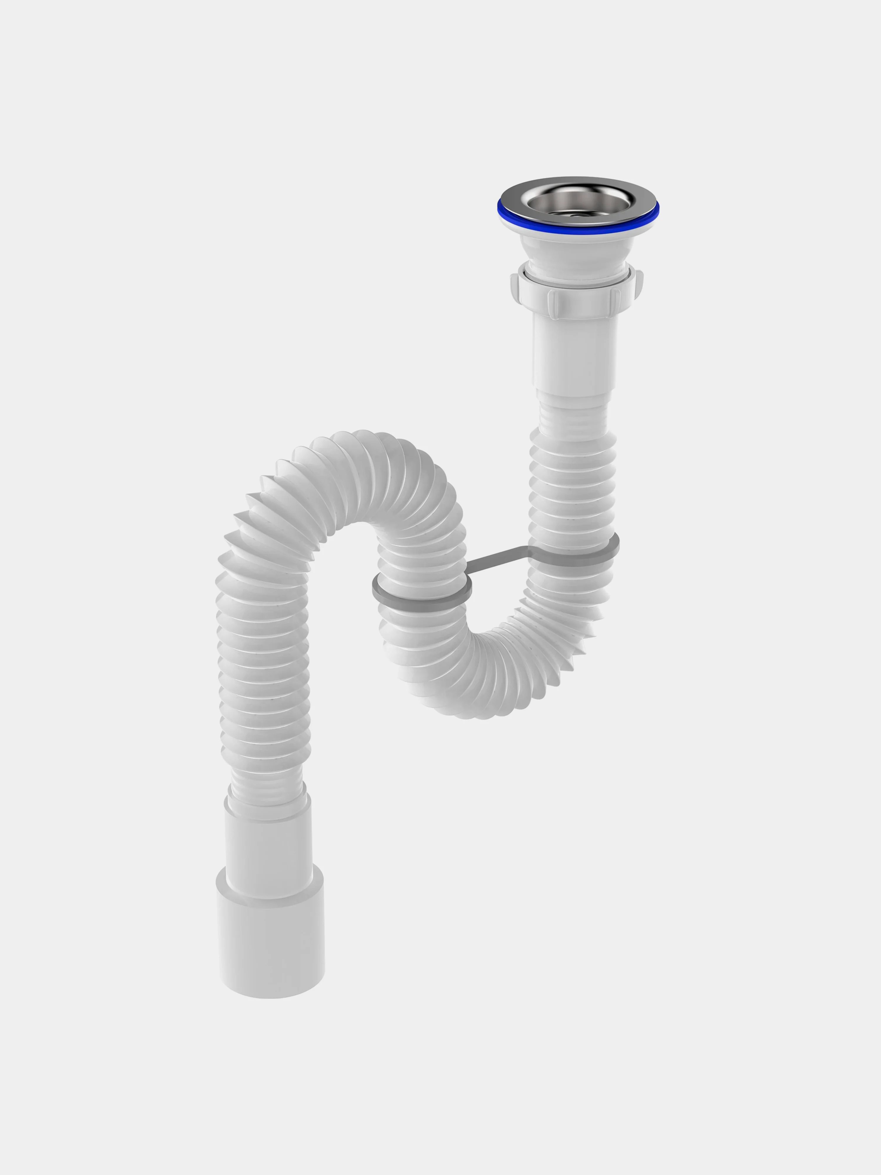 Белый гофросифон Aquant удлиненный, с металлической решеткой, 1 1/2" (70 мм) х 40/50, F113-55-MR