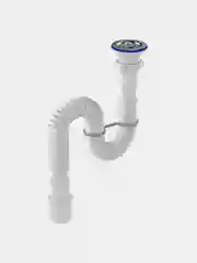 Белый гофросифон Aquant удлиненный, с металлической решеткой, 1 1/2" (70 мм) х 40/50, F113-55-MR