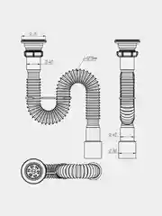 Белый гофросифон Aquant удлиненный, с металлической решеткой, 1 1/2" (70 мм) х 40/50, F113-55-MR