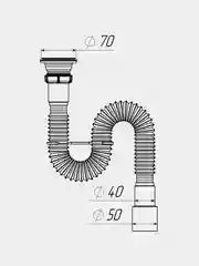 Белый гофросифон Aquant удлиненный, с металлической решеткой, 1 1/2" (70 мм) х 40/50, F113-55-MR