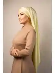 Лимонный платок мусульманский/Платок атласный/ Готовый платок/ Тюрбан /Хиджаб/Платок на никах/ADEMI