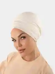 Кремовый платок мусульманский/Платок атласный/ Готовый платок/ Тюрбан /Хиджаб/Платок на никах/ADEMI