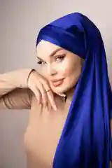 Темно-синий платок мусульманский/Платок атласный/ Готовый платок/ Тюрбан /Хиджаб/Платок на никах/ADEMI