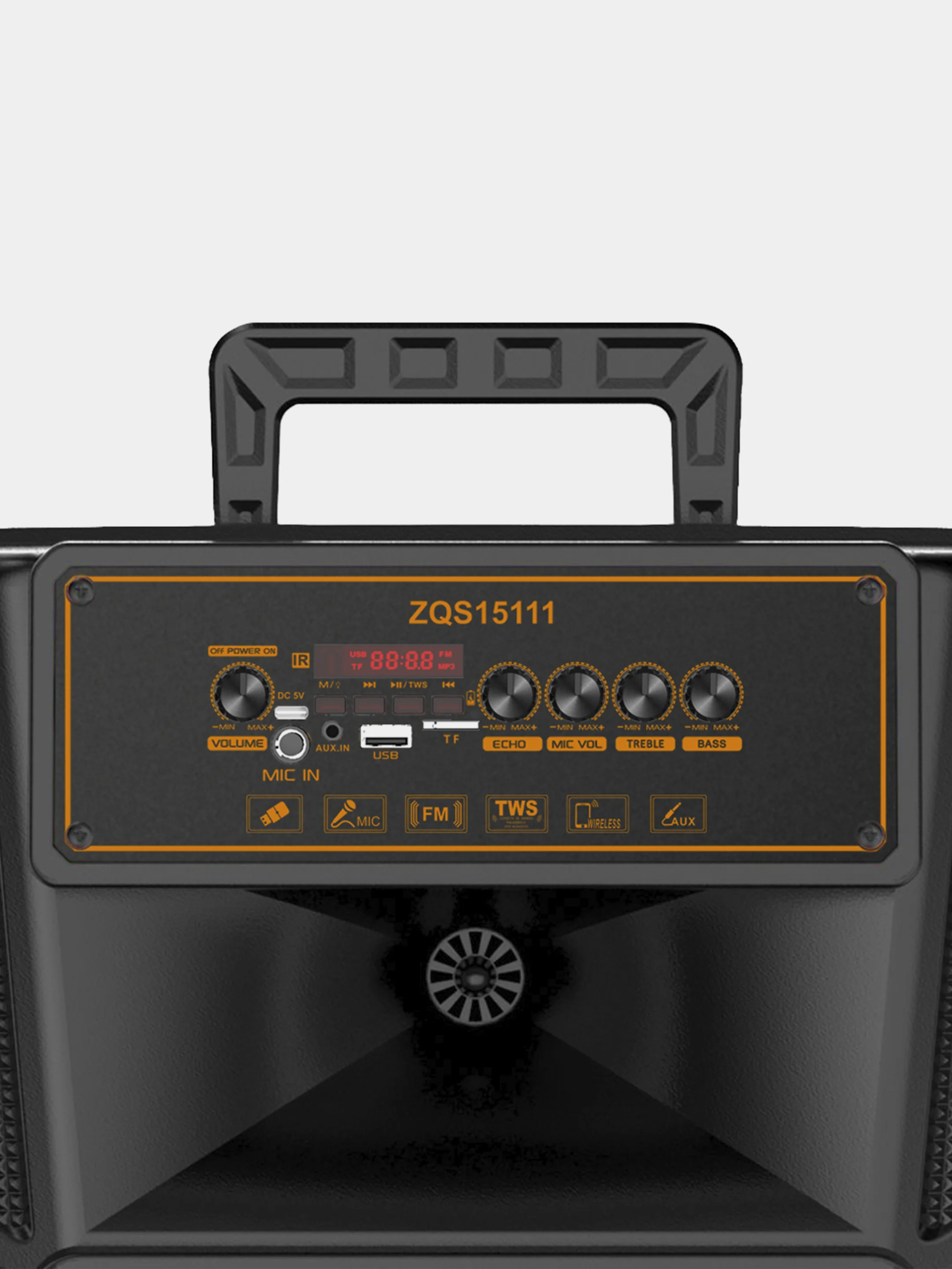 Серый колонка Bluetooth с LED-подсветкой ZQS 40Вт (USB/SD/AUX/FM) колёсики/ручка + микрофон/пульт