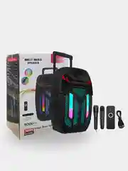 Тёмно-серый колонка Bluetooth с LED-подсветкой ZQS 40Вт (USB/SD/AUX/FM) колёсики/ручка + микрофон/пульт