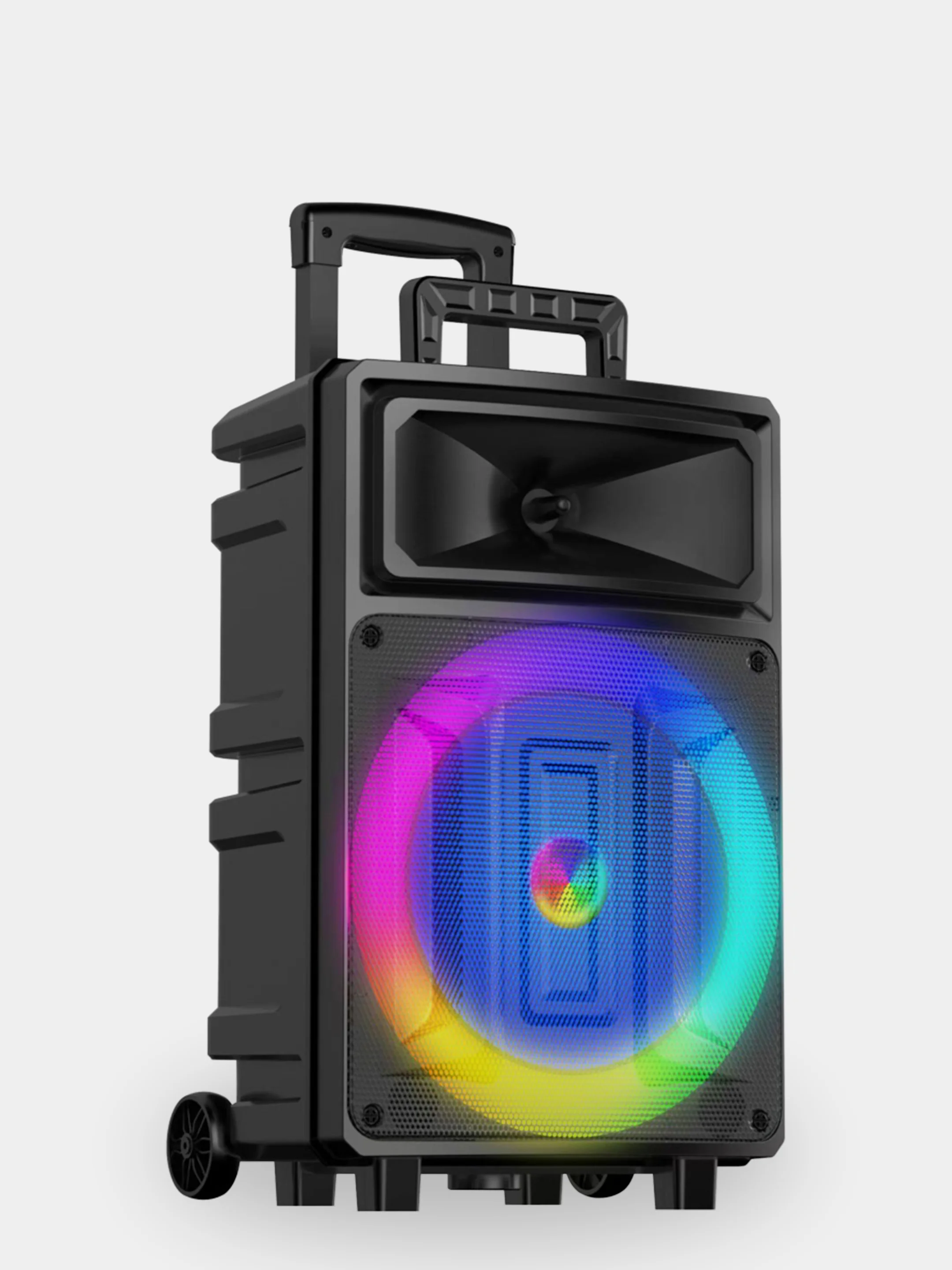 Угольный колонка Bluetooth с LED-подсветкой ZQS 40Вт (USB/SD/AUX/FM) колёсики/ручка + микрофон/пульт