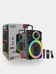 Черный колонка Bluetooth с LED-подсветкой ZQS 40Вт (USB/SD/AUX/FM) колёсики/ручка + микрофон/пульт