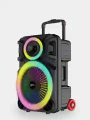 Черный колонка Bluetooth с LED-подсветкой ZQS 40Вт (USB/SD/AUX/FM) колёсики/ручка + микрофон/пульт