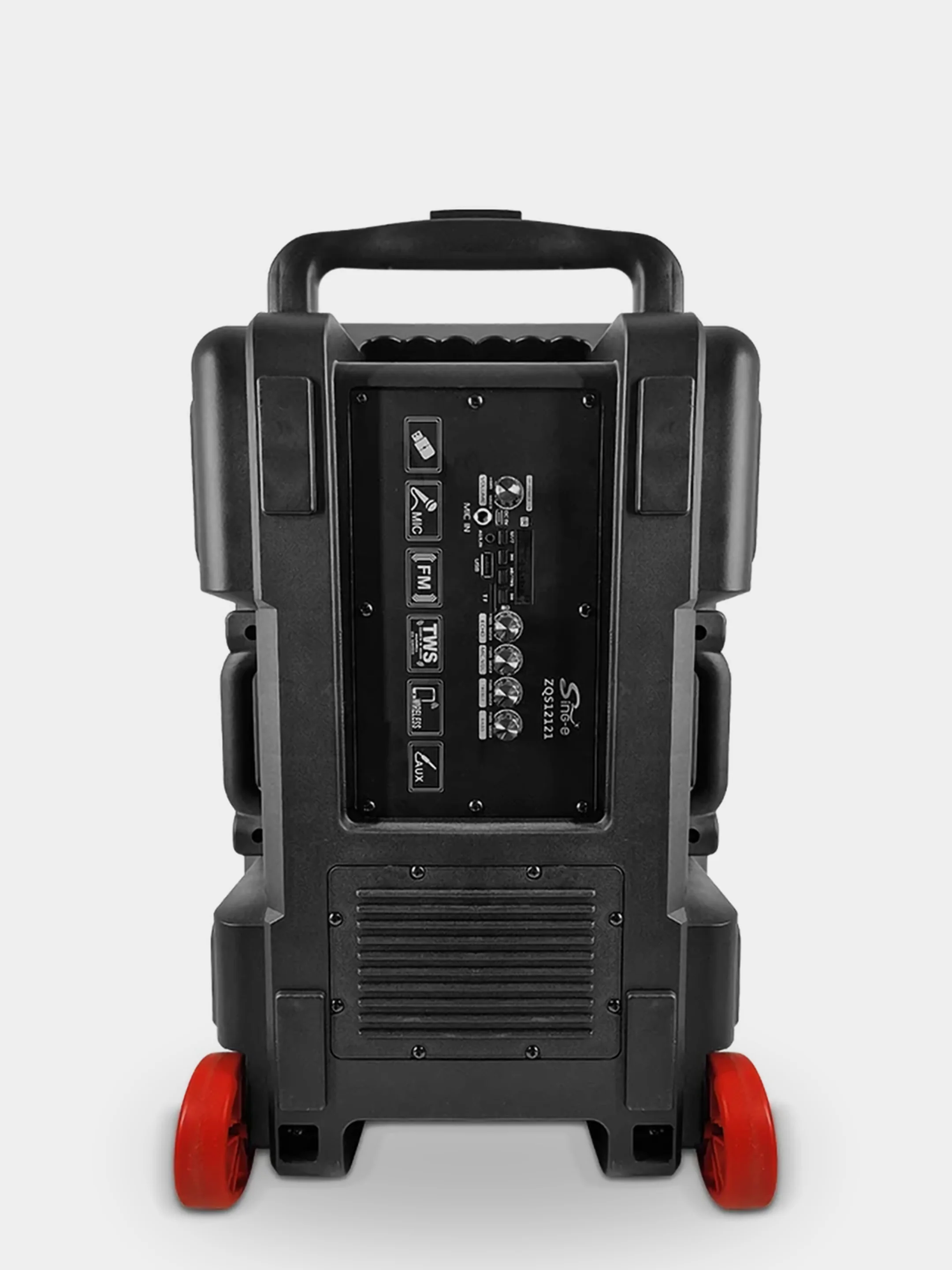 Черный колонка Bluetooth с LED-подсветкой ZQS 40Вт (USB/SD/AUX/FM) колёсики/ручка + микрофон/пульт