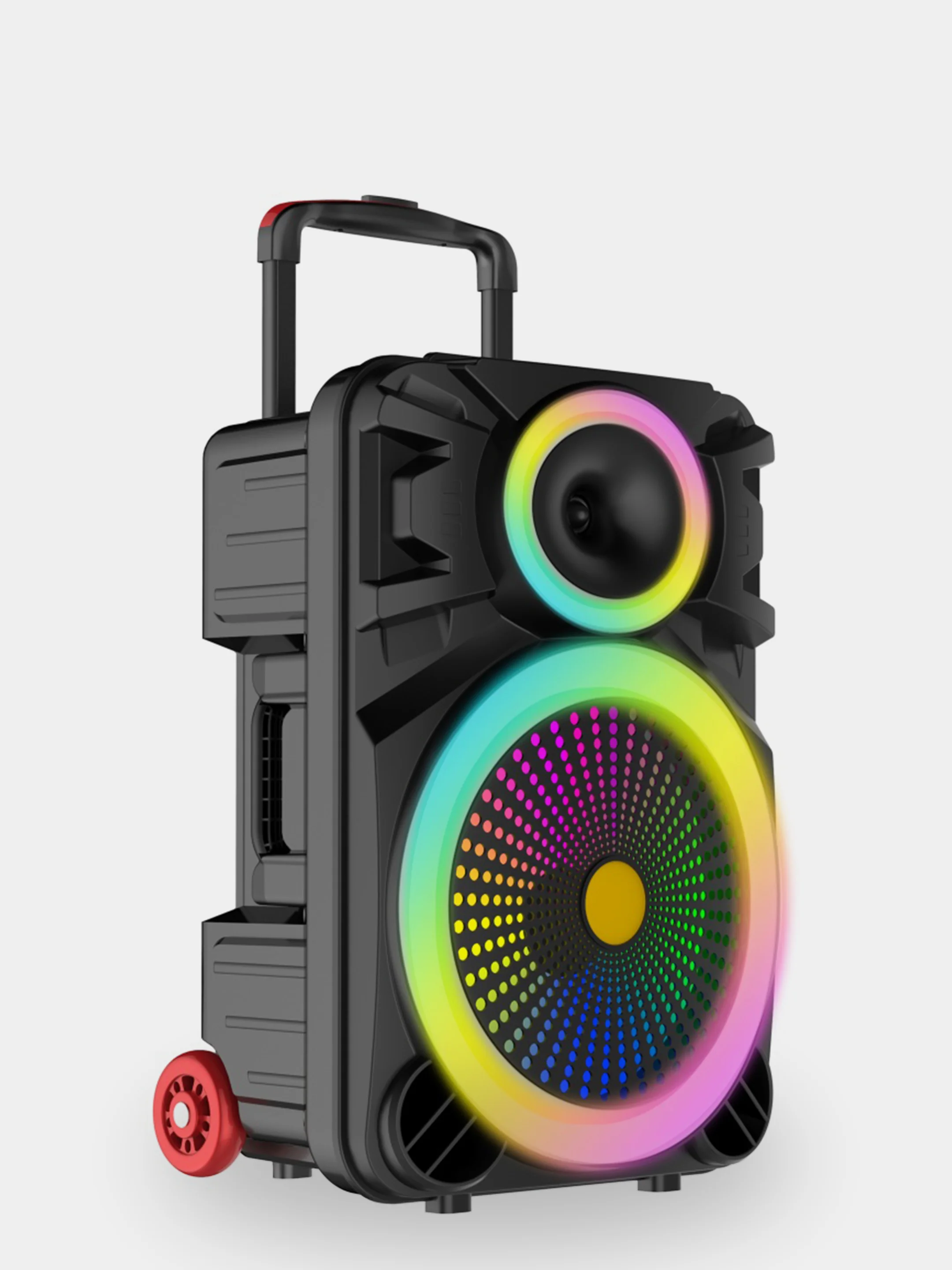 Черный колонка Bluetooth с LED-подсветкой ZQS 40Вт (USB/SD/AUX/FM) колёсики/ручка + микрофон/пульт
