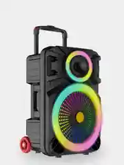 Черный колонка Bluetooth с LED-подсветкой ZQS 40Вт (USB/SD/AUX/FM) колёсики/ручка + микрофон/пульт