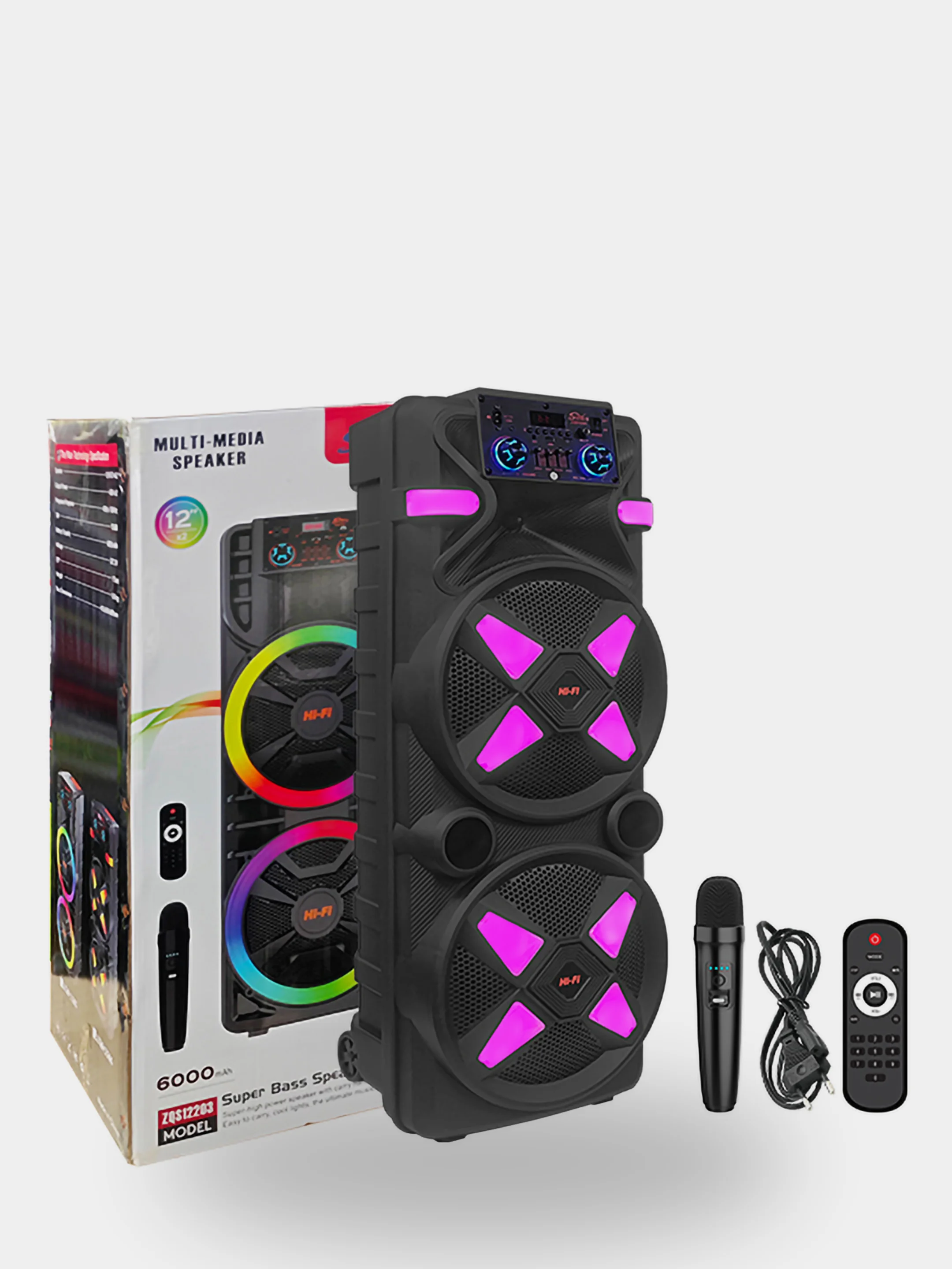 Угольный колонка Bluetooth с LED-подсветкой ZQS 80Вт (USB/SD/AUX/FM) + микрофон/пульт