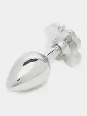 Серебристая анальная втулка с клевером из оранжевых кристаллов