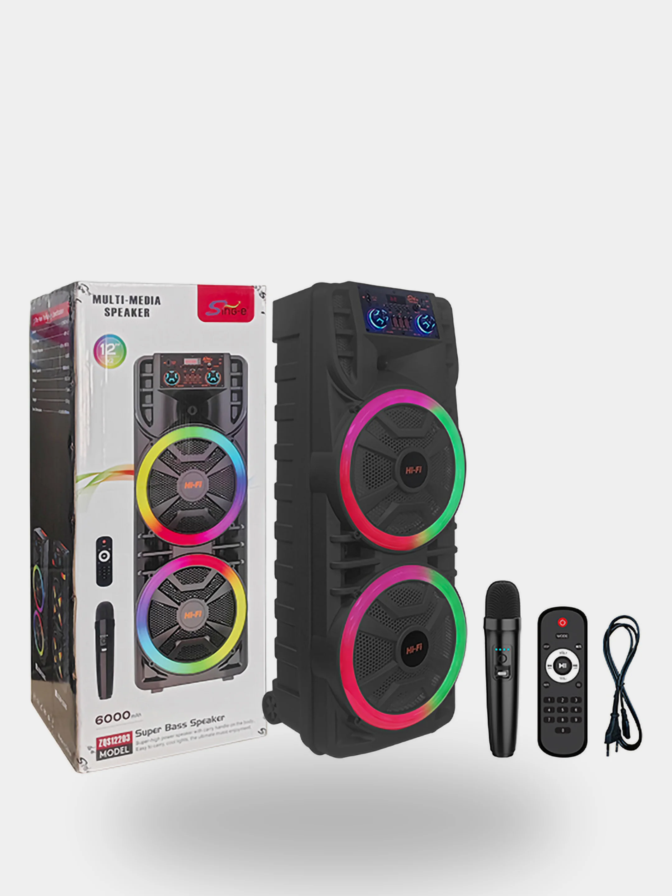 Хром колонка Bluetooth с LED-подсветкой ZQS 80Вт (USB/SD/AUX/FM) + микрофон/пульт