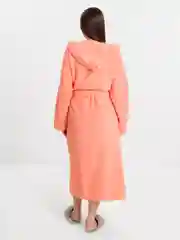 Коралловый меланж халат женский, махровый, с капюшоном, размеры с 46 по 60, Lilians
