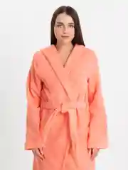Коралловый меланж халат женский, махровый, с капюшоном, размеры с 46 по 60, Lilians
