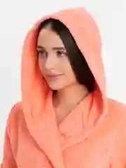 Коралловый меланж халат женский, махровый, с капюшоном, размеры с 46 по 60, Lilians
