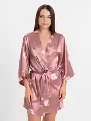 Розовый халат кимоно женский домашний шелковый