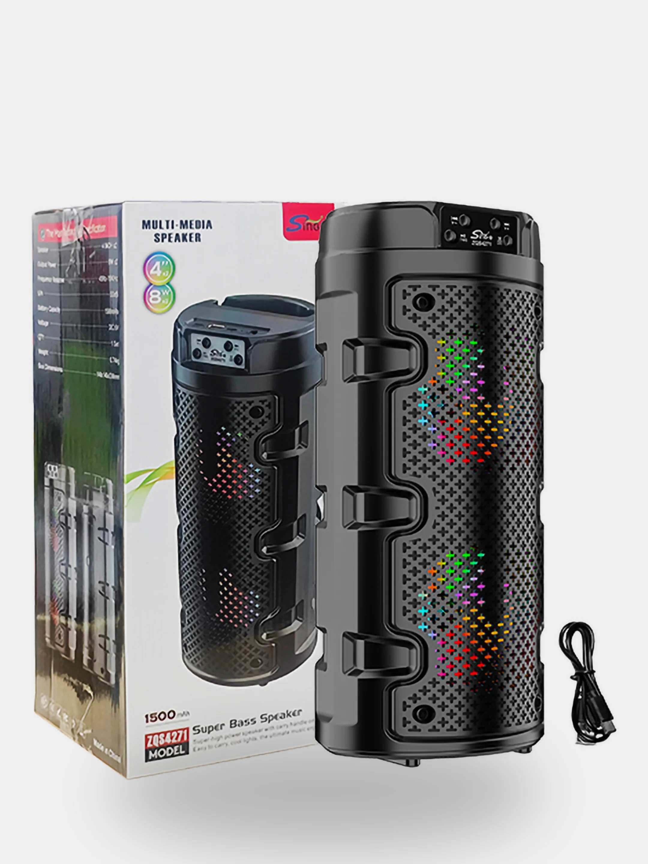 Тёмно-серый колонка Bluetooth с LED-подсветкой ZQS 16Вт (USB/SD/AUX/FM)