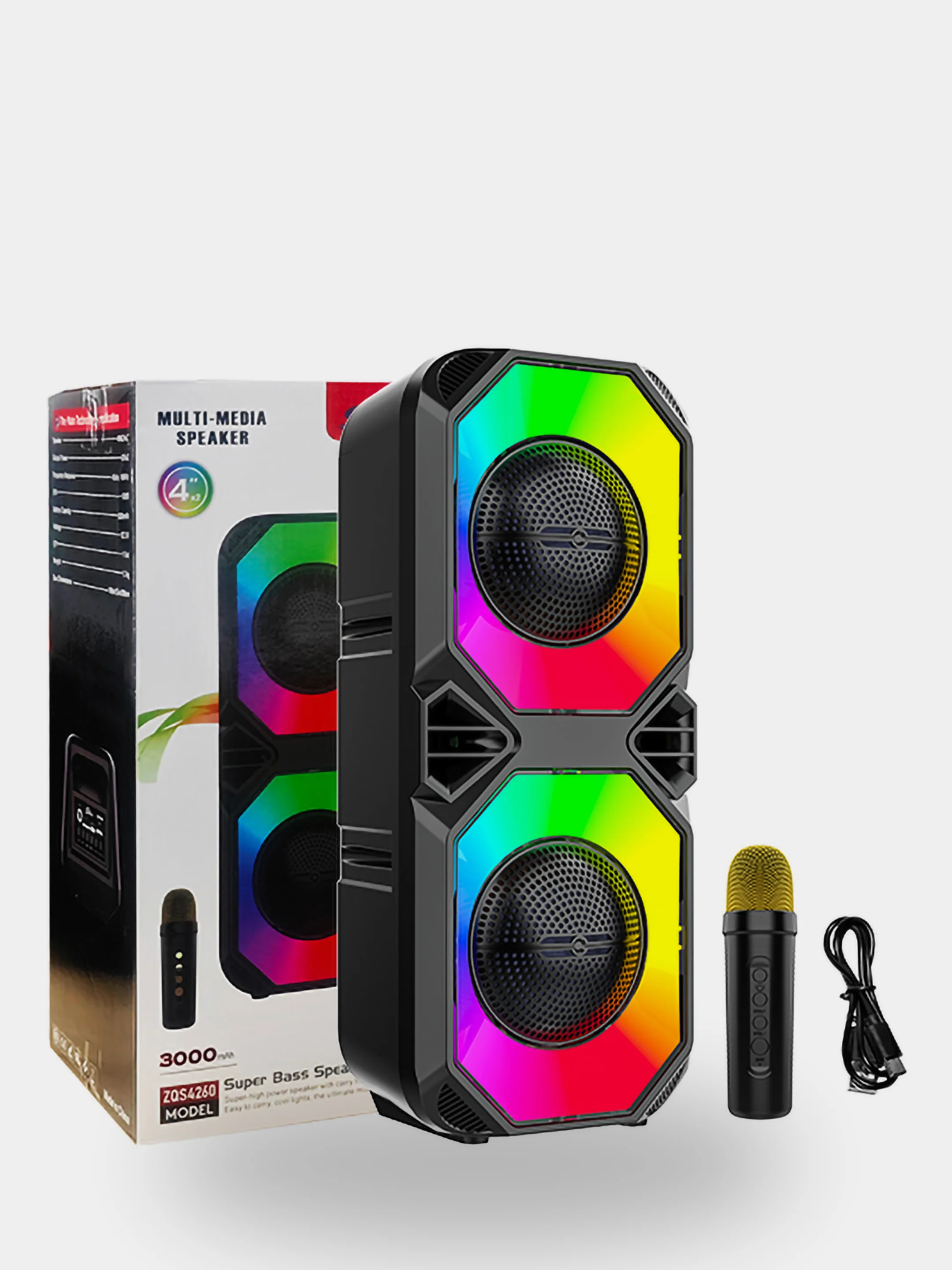 Угольный колонка Bluetooth с LED-подсветкой ZQS 16Вт (USB/SD/AUX/FM)