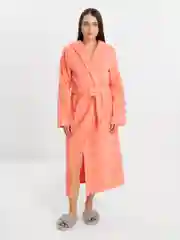 Коралловый меланж халат женский, махровый, с капюшоном, размеры с 46 по 60, Lilians