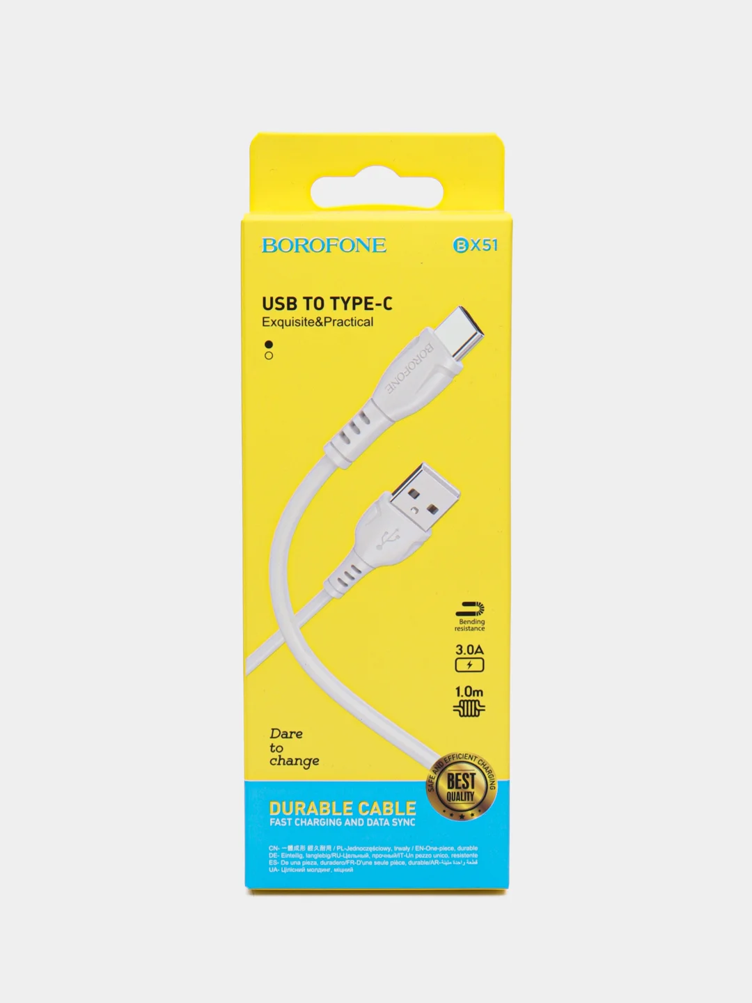 Белый кабель для передачи данных и зарядки мобильных устройств USB - Type-C BOROFONE BX51, 1 м