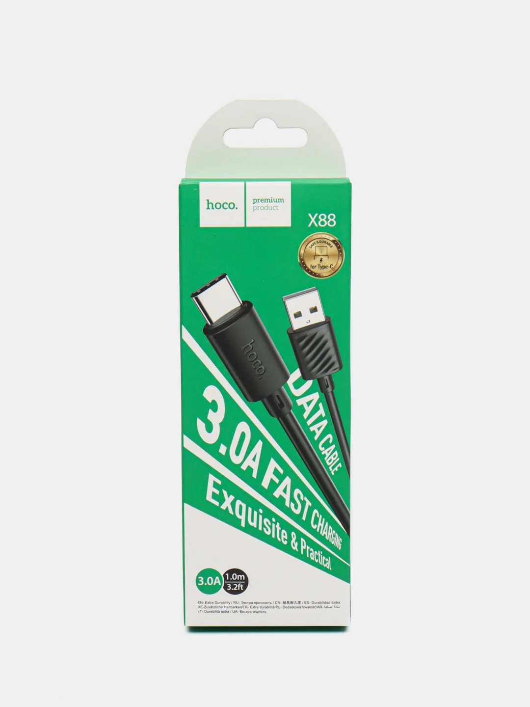 Черный кабель для передачи данных и зарядки мобильных устройств USB - Type-C HOCO X88, 1 м, черный