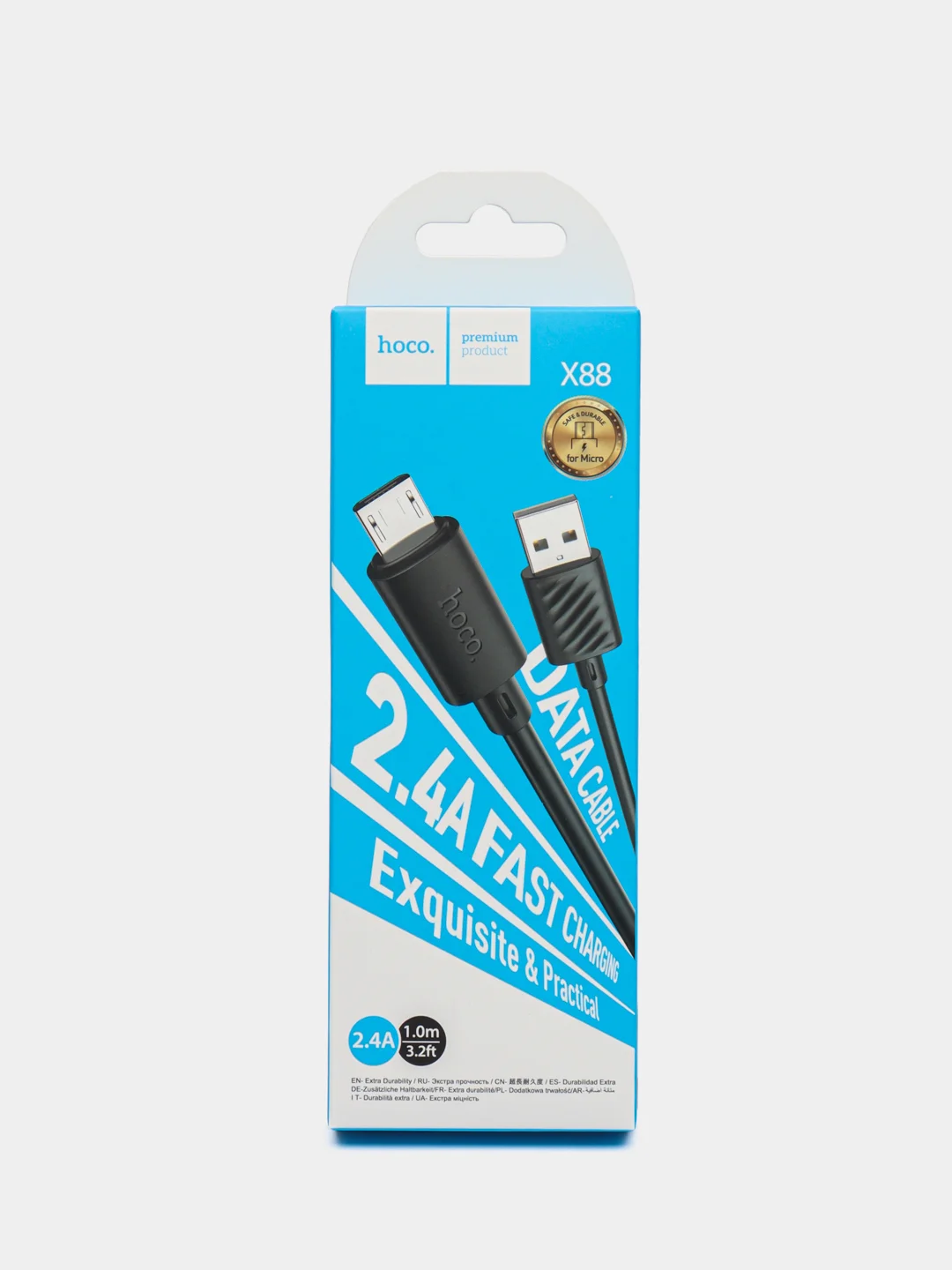 Черный кабель для передачи данных и зарядки мобильных устройств USB - microUSB HOCO X88, 1 м, черный