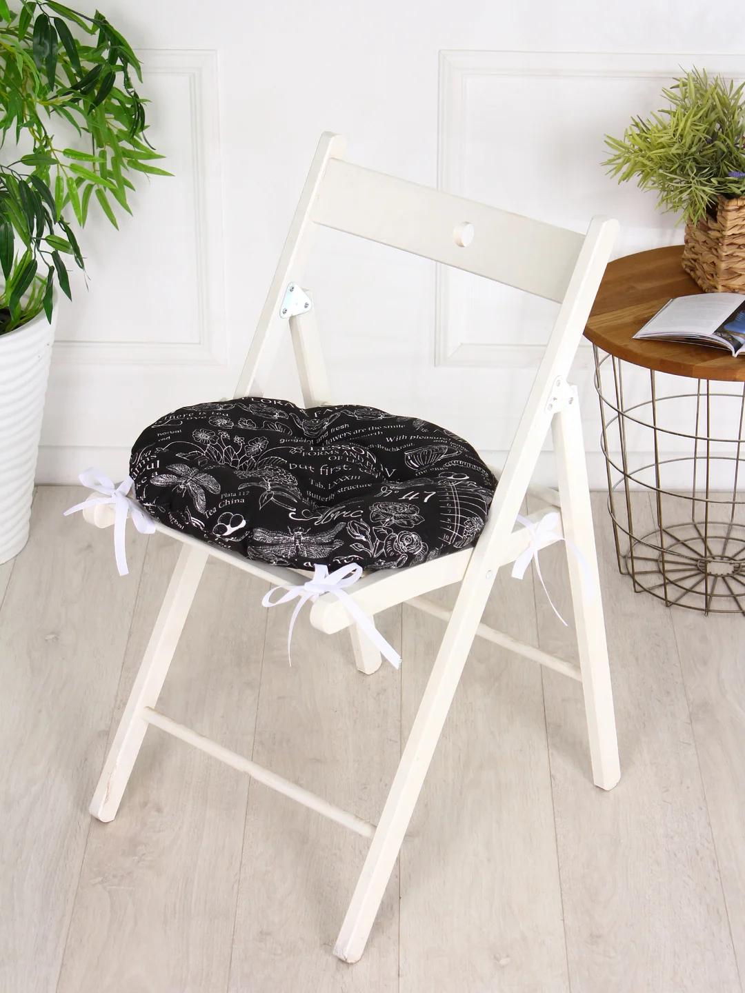 Черный подушка на стул Bio-Line, круглая, с 4 завязками, хлопок, 40 х 40 см, 1 штука
