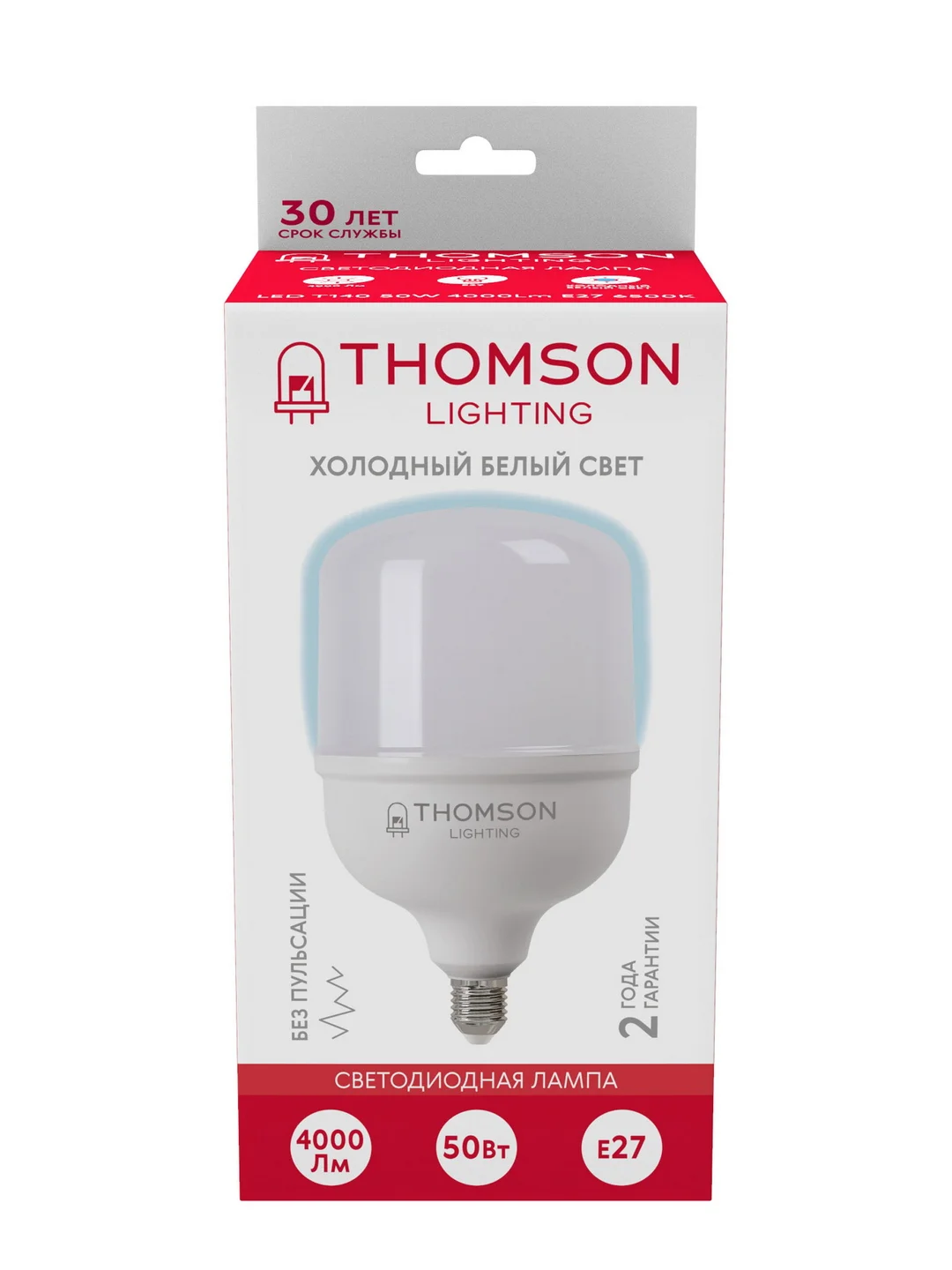 Лампочка светодиодная THOMSON TH-B2366 50 Вт, E27, T140, цилиндр, 6500K холодный свет