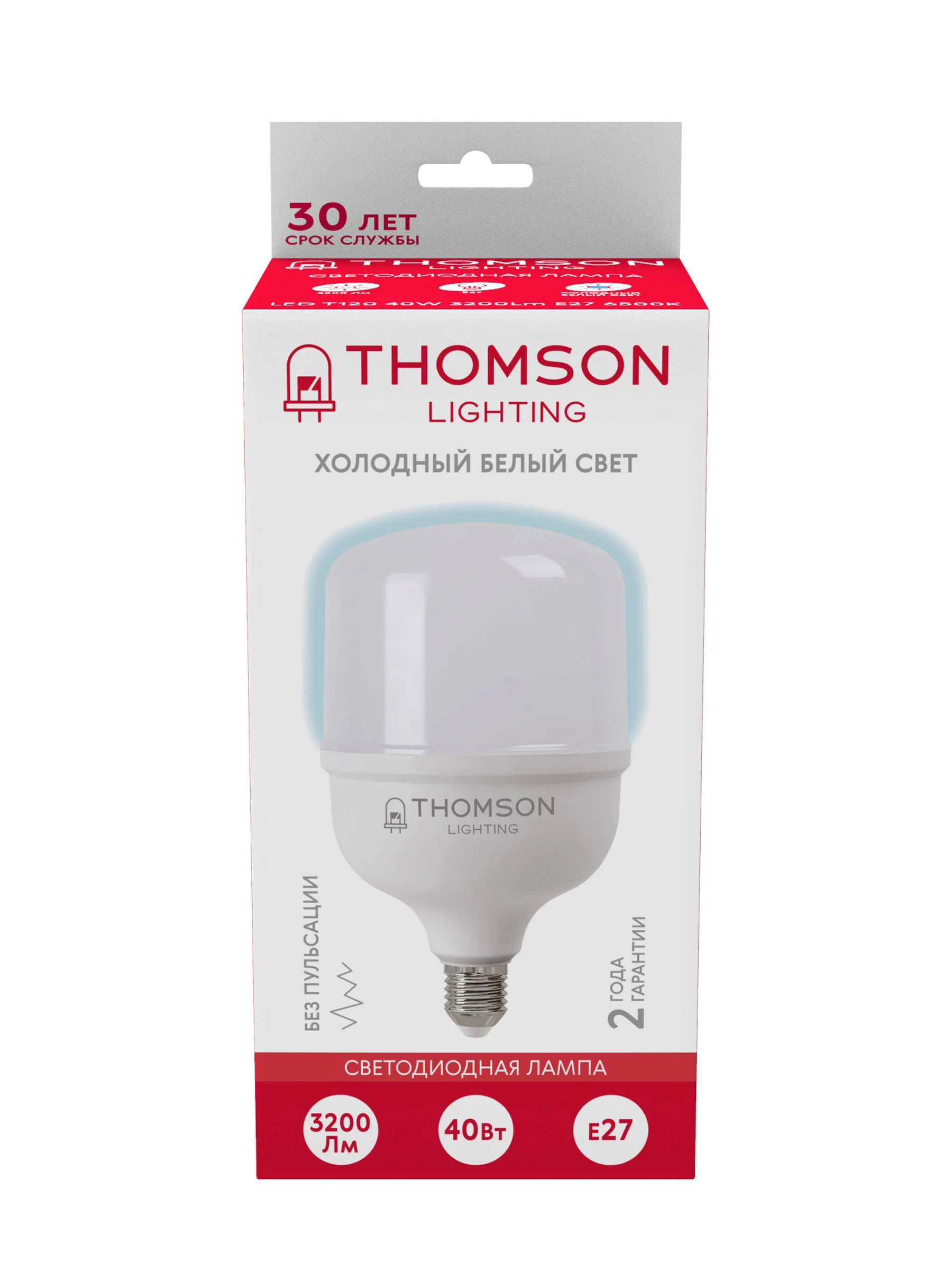 Лампочка светодиодная THOMSON TH-B2365 40 Вт, E27, T120, цилиндр, 6500K холодный свет