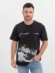 Черный футболка с принтом