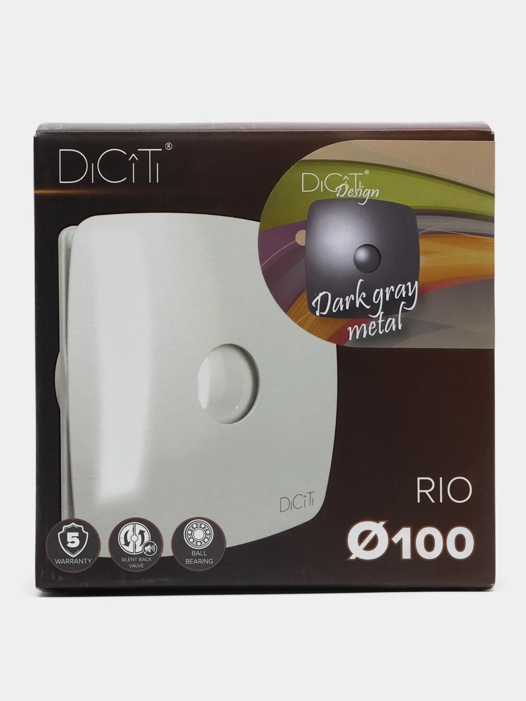 Вытяжной вентилятор 100 125 с обратным клапаном серый в кухню ванную RIO С Dark gray metal