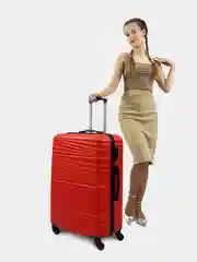Красный чемодан на колесах, дорожный, пластиковый, с кодовым замком