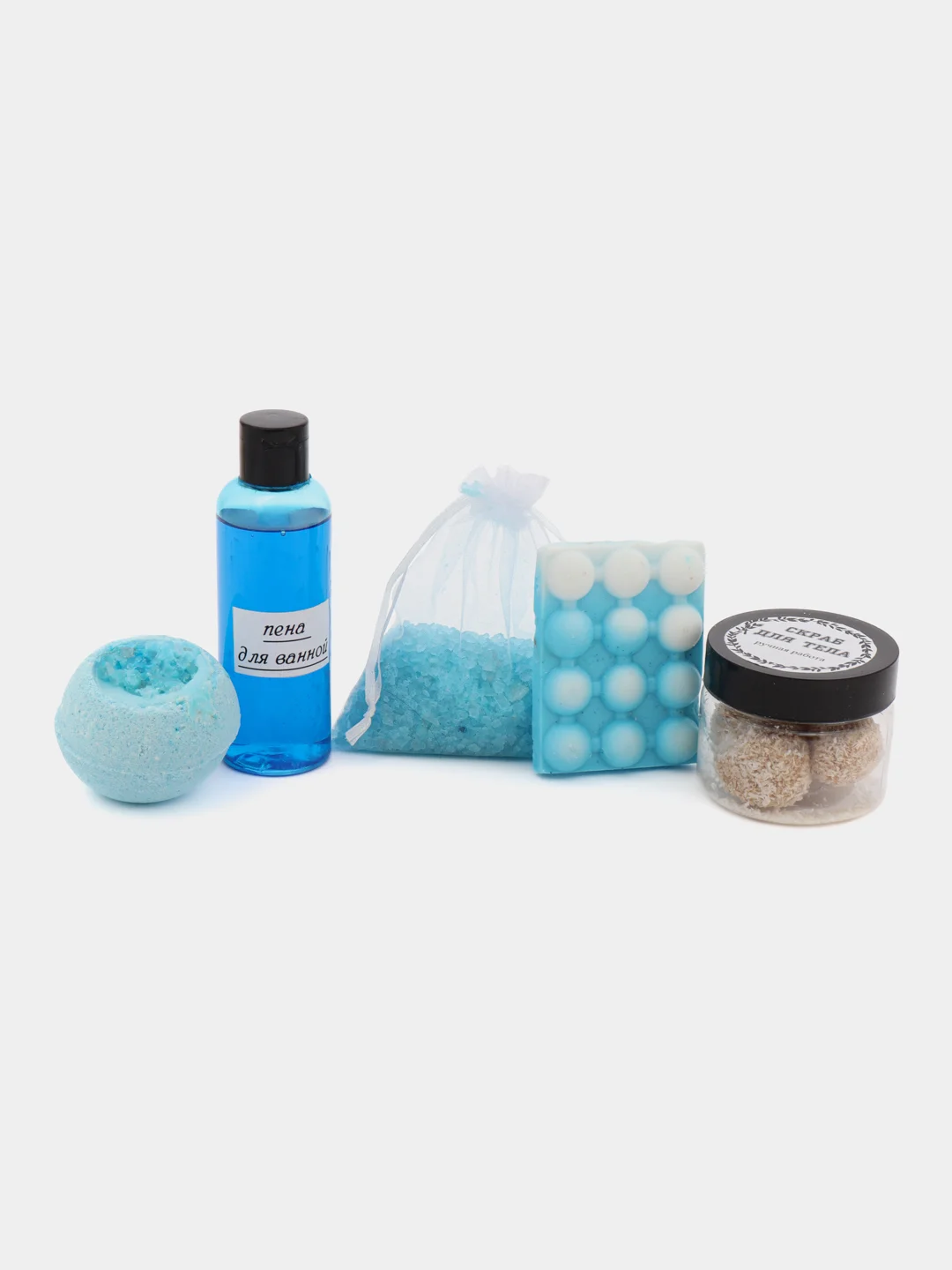 Голубой spa набор для ванной с кокосом. Подарочный набор. Подарок на день рождения